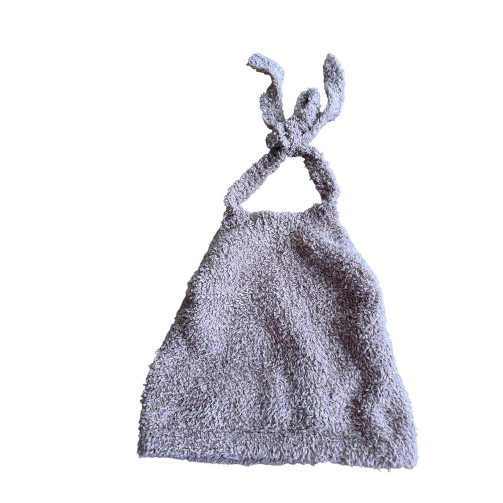 SKIMS Cozy Knit Halter Top Dusty Rose Tan Fuzzy Boucle Open Back L/XL